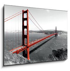 Obraz 1D - 100 x 70 cm F_E82486303 - Golden Gate Bridge Red Pop on B W