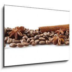 Obraz   Scattered coffee beans in line on white, 100 x 70 cm