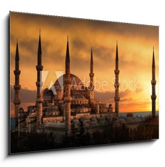 Sklenn obraz 1D - 100 x 70 cm F_E89242472 - The Blue Mosque in Istanbul during sunset - Modr meita v Istanbulu pi zpadu slunce