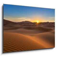 Sklenn obraz 1D - 100 x 70 cm F_E89984904 - view of Erg Chebbi Dunes -  Sahara Desert - at sunrise, in Moroc - pohled na Erg Chebbi Dunes