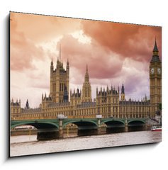 Sklenn obraz 1D - 100 x 70 cm F_E9632866 - Stormy Skies over Big Ben and the Houses of Parliament