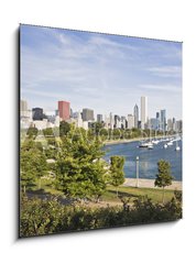 Sklenn obraz 1D - 50 x 50 cm F_F10087749 - Panorama of Chicago and Lake Michigan