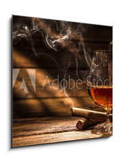 Obraz 1D - 50 x 50 cm F_F105845234 - Whiskey with smoking cigar - Whisky s koucm doutnkem