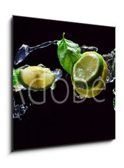 Obraz 1D - 50 x 50 cm F_F107824838 - lime and lemon pieces with peppermint - kousky vápna a citronu s máty peprné