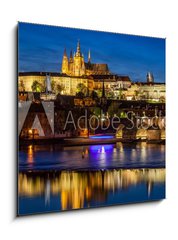 Obraz 1D - 50 x 50 cm F_F110013090 - Prague Castle, Hradcany reflecting in Vltava river in Prague, Czech Republic at night