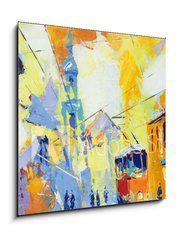 Obraz 1D - 50 x 50 cm F_F115059065 - an original oil painting on canvas cubism style, parto of cubism landscapes collection, jut and ordinary day in the city, urban, city life,. - originální olejomalba na plátně, kubismus, část sbírky krajin kubismu, jut a obyčejný den ve městě, městský, městský život.