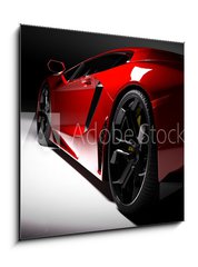 Obraz   Red fast sports car in spotlight, black background. Shiny, new, luxurious., 50 x 50 cm