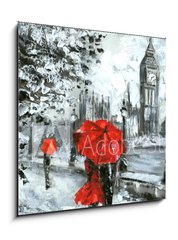 Obraz   oil painting, street view of london. Artwork, Black, white and red, big ben, 50 x 50 cm
