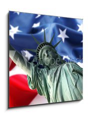 Sklenn obraz 1D - 50 x 50 cm F_F12542738 - NY Statue of Liberty against a flag of USA - NY Socha svobody proti vlajce USA