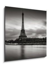 Obraz 1D - 50 x 50 cm F_F125899767 - Sunrise on the Eiffel Tower and Seine River in winter in Black  - Vchod slunce na Eiffelovu v a eku Seinu v zim v ernm