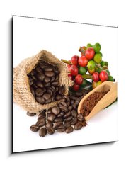 Obraz   coffee beans and red ripe coffee on white background., 50 x 50 cm