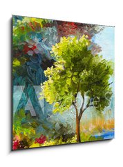 Obraz 1D - 50 x 50 cm F_F131023522 - oil painting, flowers and trees near the river, sunset