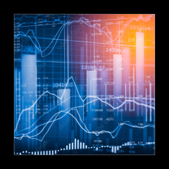 Skleněný obraz 1D - 50 x 50 cm F_F131421720 - Stock market indicator and financial data view from LED. Double