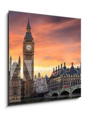 Obraz 1D - 50 x 50 cm F_F134727682 - Farbenfroher Sonnenuntergang hinter dem Big Ben und der Westminster Brcke