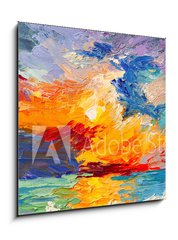 Skleněný obraz 1D - 50 x 50 cm F_F141271349 - Oil painting of the sea, multicolored sunset on the horizon, watercolor - Olejomalba moře, vícebarevný západ slunce na obzoru, akvarel
