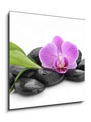 Obraz 1D - 50 x 50 cm F_F144086994 - zen basalt stones ,orchid and bamboo - ediov kameny zen, orchidej a bambus