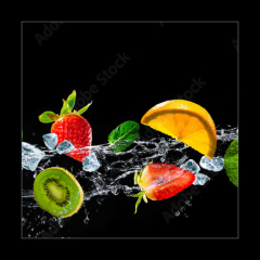 Obraz 1D - 50 x 50 cm F_F145460098 - Fruits with water splash