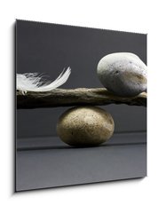 Obraz 1D - 50 x 50 cm F_F14789784 - feather and stone balance - pov a kamenn rovnovha