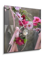 Sklenn obraz 1D - 50 x 50 cm F_F166351131 - vintage Pink bicycle with basket of flowers