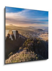 Obraz   Autumn sunrise over Jetrichovice, beautiful landscape, Bohemian Switzerland, Czech Republic, 50 x 50 cm