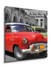 Sklenn obraz 1D - 50 x 50 cm F_F17211869 - Colorful Havana cars panorama - Barevn vozy Havana panorama