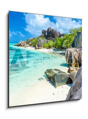 Obraz 1D - 50 x 50 cm F_F199617709 - Source d`Argent Beach at island La Digue, Seychelles - Beautifully shaped granite boulders and rock formation - Paradise beach and tropical destination for vacation - Zdroj d`Argent Beach na ostrov La Digue, Seychely