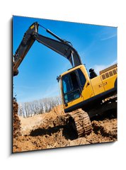 Sklenn obraz 1D - 50 x 50 cm F_F202023739 - excavator loader machine at construction site - rypadlo naklada na staveniti