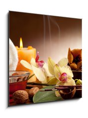 Sklenn obraz 1D - 50 x 50 cm F_F21342529 - aromatherapy incense and bowl of oil massage - aromaterapeutick kadidlo a msa olejov mase