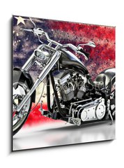 Obraz 1D - 50 x 50 cm F_F218075283 - Custom black motorcycle with American flag background with dispersion effects. Made in America concept. 3d rendering