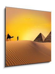 Sklenn obraz 1D - 50 x 50 cm F_F22138897 - Pyramid, camel and sunset