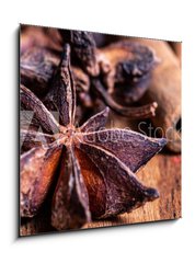 Obraz 1D - 50 x 50 cm F_F222904649 - close up of star anise on wooden plank, slective focus - zblzka badynu na devn prkno, slective zamen