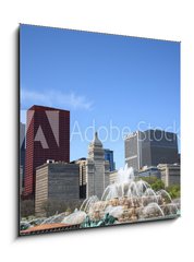 Sklenn obraz 1D - 50 x 50 cm F_F22647001 - Chicago Skyline and Fountain