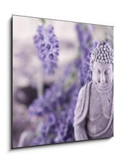 Obraz 1D - 50 x 50 cm F_F23736783 - Buddha bei Zen Meditation, Massage Steine, Lavendel - Buddha bei Zen meditace, masážní stena, Lavendel