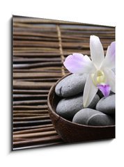 Obraz   Purple orchids in wooden bowl, 50 x 50 cm