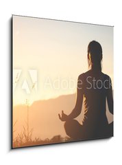 Obraz 1D - 50 x 50 cm F_F245653305 - silhouette fitness girl practicing yoga on mountain