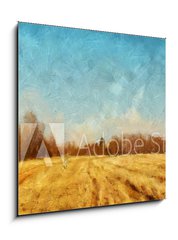 Obraz 1D - 50 x 50 cm F_F250480908 - Impressionism oil painting on canvas nature landscape motifs wall art print. Countryside beauty. Village. Contemporary artwork for creating poster, stationery, postcard. Watercolor fine modern drawing - Obraz na pltn Impresionismus, olejomalba na pltn, motivy prodn krajiny Krsa venkova. Vesnice. Souasn umleck dla pro tvorbu plakt, paprnictv, pohlednic. Akvarel jemn modern kresba