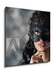 Sklenn obraz 1D - 50 x 50 cm F_F254214025 - portrait of sexy beautiful woman in lace black erotic lingerie and carnival mask on dark background