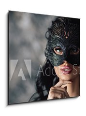 Obraz 1D - 50 x 50 cm F_F254214025 - portrait of sexy beautiful woman in lace black erotic lingerie and carnival mask on dark background