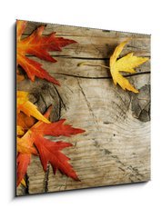 Obraz 1D - 50 x 50 cm F_F26583135 - Autumn Leaves over wood background.With copy space