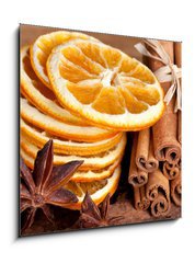 Obraz   Scheiben von getrockneter Orange mit Zimt und Sternanis, 50 x 50 cm