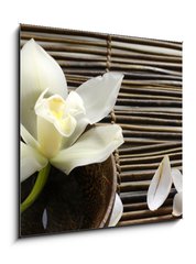 Obraz 1D - 50 x 50 cm F_F28682309 - bowl of orchid, petal on bamboo mat