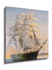 Sklenn obraz 1D - 50 x 50 cm F_F297387382 - Sailing ships in bay, oil painting on canvas