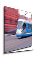 Sklenn obraz 1D - 50 x 50 cm F_F30286371 - Modern  blue tram rider fast on rails