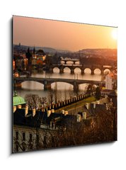 Obraz   Panoramic view on Charles bridge and sunset Prague lights., 50 x 50 cm