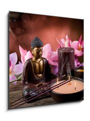 Sklenn obraz 1D - 50 x 50 cm F_F31973286 - buddah witn candle and incense