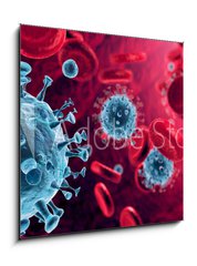 Obraz 1D - 50 x 50 cm F_F320670095 - Corona Virus In Red Artery - Microbiology And Virology Concept - 3d Rendering - Virus korony v erven tepn