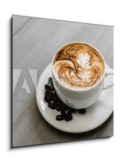 Obraz 1D - 50 x 50 cm F_F320686754 - Fresh brewed coffee with fern pattern latte art in white cup