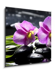 Obraz 1D - 50 x 50 cm F_F32225654 - Oriental spa with orchid with and green plant on zen stones - Orientln lzn s orchidejem a zelenou rostlinou na zenovch kamenech