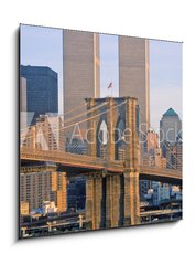 Obraz 1D - 50 x 50 cm F_F332057516 - View of the World Trade Towers, Brooklyn Bridge with TV helicopter, New York City, NY