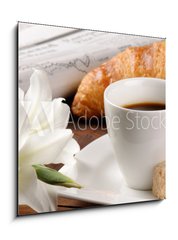 Sklenn obraz 1D - 50 x 50 cm F_F33687972 - Breakfast with newspaper, croissant and coffee